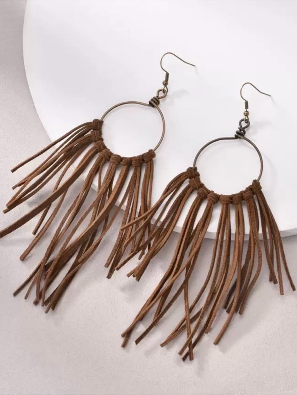 Boho Brown Fringe Hoop Earrings for Women